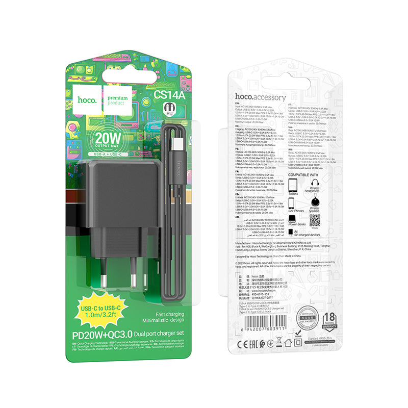 CHARGEUR HOCO CS14 PD20W+QC3.0 (Type-C to Type-C )